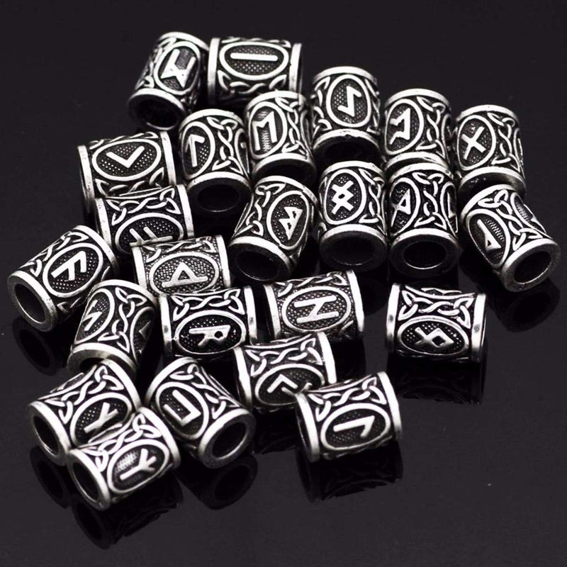 Warmshine 72 Pieces Norse Viking Rune Beads Hair Beard Pendant Antique DIY Bracelet Jewelry Pendants Necklace Braid Accessories Beard Beads for Men Braids Locs Viking Jewelry Enthusiasts, Silve - Image 4